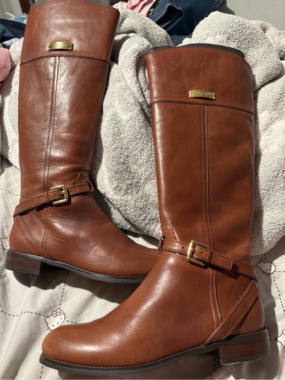 Coach Cognac Leather Over-the-Knee Riding Boots with Gold Hardware